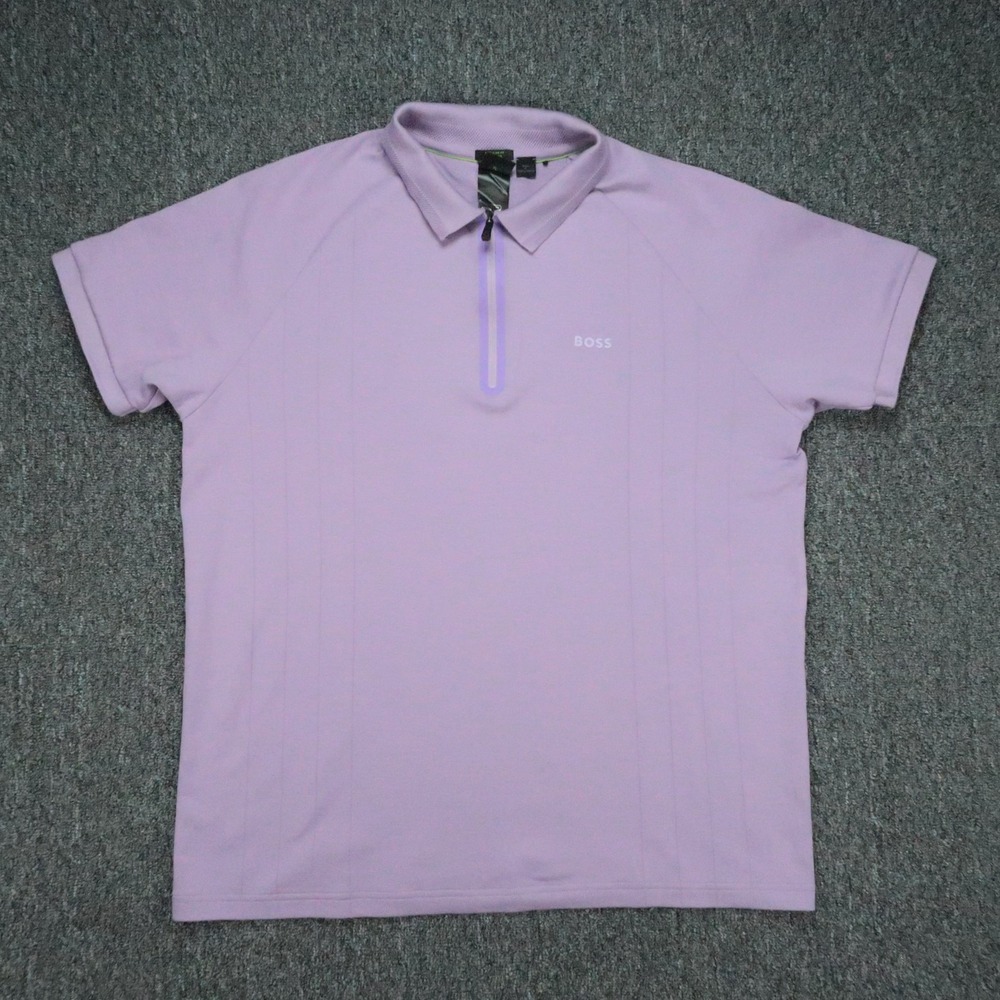 Hugo Boss Shirt Mens XL Purple Polo Short Sleeve Quarter Zip Stretch Performance